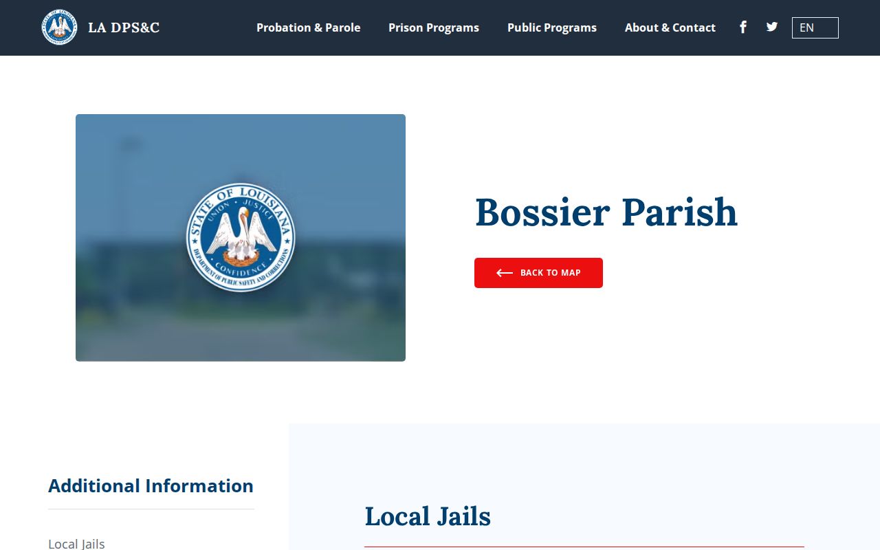 Bossier Maximum Security Center release contact in the official Bossier Parish facility listing