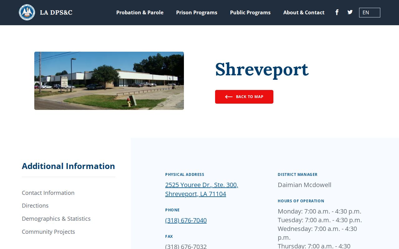 Bossier Parish probation and parole Shreveport district office entry