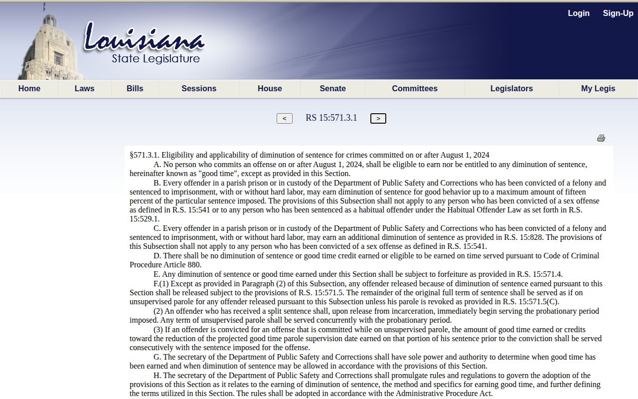 Bossier Parish projected release date under Louisiana post-August 2024 good-time law