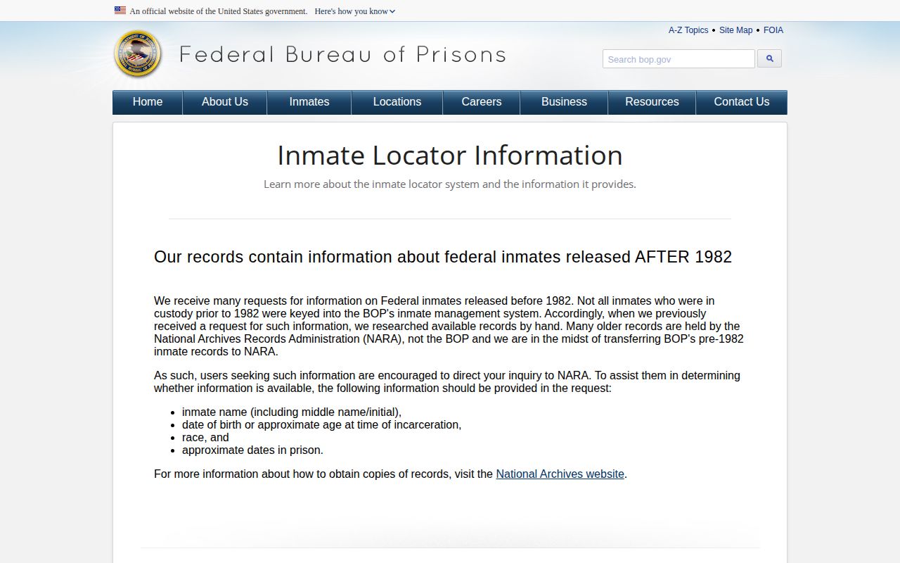 Federal BOP limits for Bossier Parish VINELink release searches
